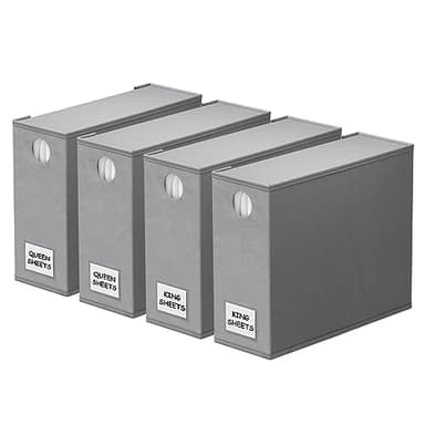 SpaceAid 4 Pack Bed Sheet Organizers and Storage, Foldable Organizer for Linen Closet, Sheets Set Folder Keeper with Window XL (Queen & King Size) Organizing Bedding Container, Gray 91ZDSN-SL01-G4