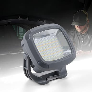 6000mAh Rechargeable Magnetic Work Light, 4000 Lumen LED with Strong Magnet Base, IP65 Waterproof, 30H Runtime, 4 Brightness & Color Modes +Red SOS for Car Repair, Mechanics, Camping, Emergency