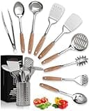 Home Hero 10 Pcs Stainless Steel Kitchen Utensils Set - Wood Handle Nonstick Stainless Steel Cooking Utensils Set - Heat Resistant Kitchen Essentials & Metal Kitchen Gadgets (Silver)