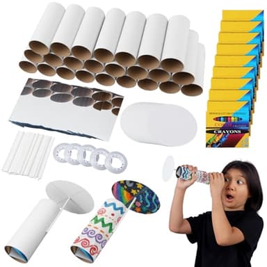 Gilprop 25 Set DIY Kaleidoscope Kit Bulk with Colored Crayons Set for Gifts, DIY Kaleidoscope Making Craft Kit for Science Experiment Educational STEM Craft Supplies