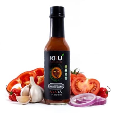 KRU Mild Hot Sauce - Garlic Habanero Hot Sauce, Low Sodium, No Sugar, Non-GMO, Plant Based Vegan Hot Sauce, Gluten Free, Smokey Garlic Flavor, 5 fl oz