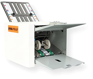 Dynafold 102N Paper Folding Machine; Folds up to 8000 per Hour; Batch Processing; Resettable Counter; Output Conveyor Stacker; Push-Button Operation; Self Adjusting for Paper Thickness