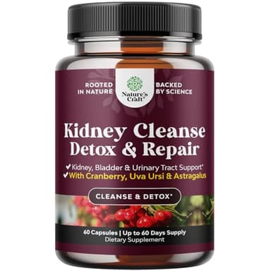 Advanced Kidney Support Supplement - Kidney Cleanse Detox & Repair Cranberry Extract Capsules with Uva Ursi, Stinging Nettle & Astragalus for Kidney health - Urinary Tract Health - 60 Caps