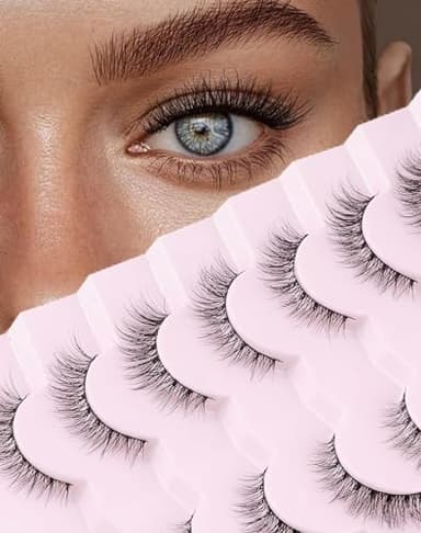 Onlyall Natural Lashes Wispy Lashes Natural Look False Eyelashes Soft Fluffy Fake Eyelashes 7 Pairs D1 Natural (6-13MM)