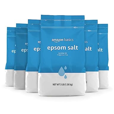 Amazon Basics Epsom Salt Soak, Fragrance Free, Magnesium Sulfate USP for Relaxation and Soothing Foot Soaking, 3 Pound Resealable Bags, 6-Pack