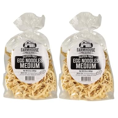 Farmhouse Preserve Gluten Free Medium Double Egg Yolk Noodles, 10 Oz - Made with Rice Flour, Pasta for Soup (10 Ounce (Pack of 2))