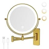 GURUN 8" Rechargeable Wall Mounted Makeup Mirror- 10X Magnifying Mirror with Light | 3 Color LED Lighting & Touch Control | 360° Rotation & Extended Arm | Dual-Sided Bathroom Mirror M1406DGJ(8",10X)