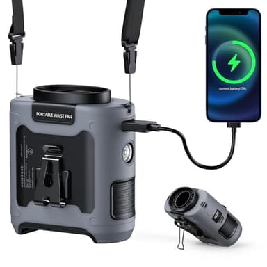 morsisho AI Portable Waist Fan Rechargeable 10000mah Belt Shirt Clip On Fan For Body Cooling That Blow Cold Air 5 Speeds Flashlight Up To 40H