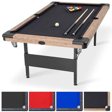 GoSports 7 ft Portable Pool Table - No Assembly Required Folding Billiard Table in Oak