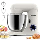 SAMSAIMO 3-IN-1 Electric Stand Mixer, 660W 10-Speed With Pulse Button, Attachments include 6.5QT Bowl, Dough Hook, Beater, Whisk for Most Home Cooks, Almond Cream