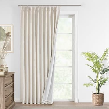 Vision Home Natural Pinch Pleated Full Blackout Curtains Linen Blended Room Darkening Window Curtains 95 inch for Living Room Bedroom Thermal Insulated Pinch Pleat Drapes with Hooks 1 Panel 60"Wx95"L