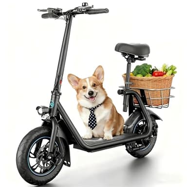 AWWSCOOTER C1 Electric Scooter with Seat for Adults, 450W Powerful Motor, 20 Mile Long Range, 16 Mph Foldable Commuter E-Scooter with Basket for Daily Commute, Grocery, or Pet Travel – Classic Black