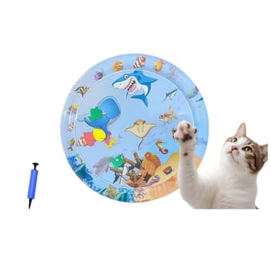 Cat Water Sensory Play Mat – Upgraded, thickened, cool water mattress with floating fish toys, interactive play mat, specially designed for bored indoor cats, suitable for both indoor and outdoor use.