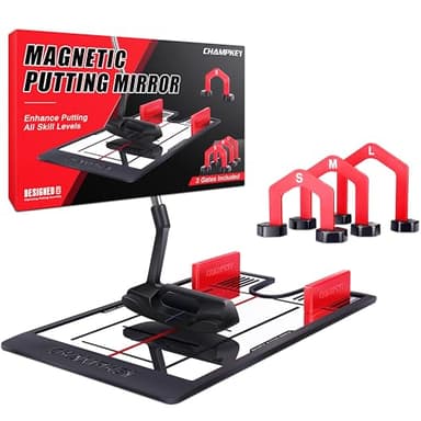 CHAMPKEY Magnetic Putting Mirror - Alignment Putting Aid for Golf - Professional Putting Thing with Golf Gates Ideal for Indoor and Outdoor Training (Mirror with Gates)