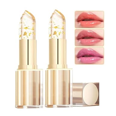 MVC Color Changing Lipstick, Gold Crystal pH Color-Changing Lipstick 24HR Transferproof Lip Gloss,Moisturizing Tinted Lip Balm,Mother’s Day & Birthday Gifts for Women (2 Count)