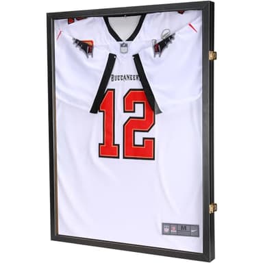 GUTAG Jersey Wooden Frame Display Case -Shadow Box with 98% UV Protection Acrylic and Hanger for Baseball Basketball Football Hockey Sport Shirt and Uniform Gifts for Men(Black, 1 Pack)