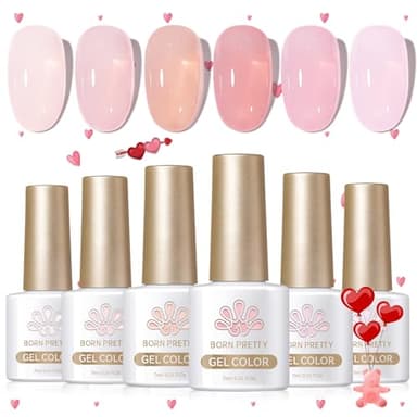 Born Pretty Jelly Pink Gel Nail Polish Nude Pink Sheer Translucent Valentine's Day Gel Polish Milky Natural Gel Polish Set Nail Art Manicure DIY Kit Home Salon 6PCS