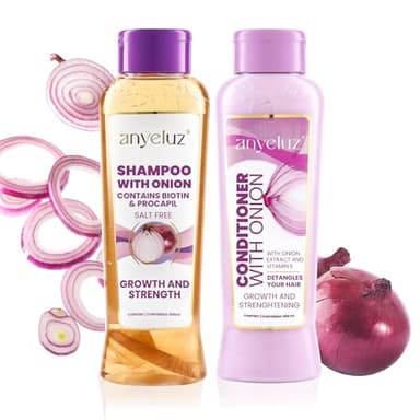 Anyeluz Onion Shampoo and Conditioner Set - Salt Free & Keratin Safe - Hair Growth Duo with Onion Extract and Biotin - 16.9 Fl Oz (Pack of 2)