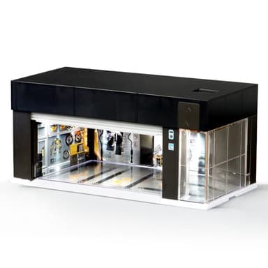 MOCBURIKU 1/64 Scale Diecast Display Case for Hot Wheel Storage with LED Lights, Stackable Electric Garage with Voice Control, 3 Replaceable 3D Scenes Parking Lot Diorama for Model Cars (Black)