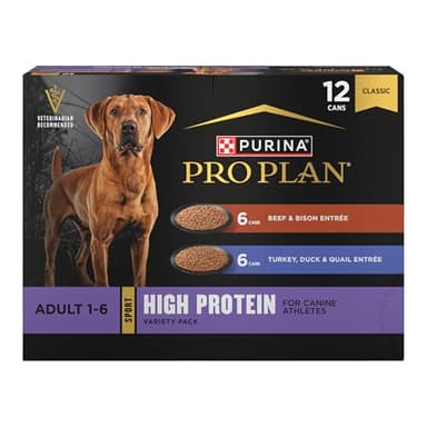Purina Pro Plan Sport High Protein Wet Dog Food, Beef and Bison Entrée and Turkey, Duck and Quail Entrée Variety Pack - (Pack of 12) 13 oz. Cans