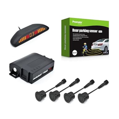 Promata PSW-81 12-24V Wireless Parking Sensor, Wireless Parking Kit with 4 58Hkz Sensors for Car Truck Trailer, Upside Down Display with Adjustable Alarm Volume