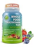 Vegan Whole Food Multivitamin with Iron, Daily Multivitamin for Women and Men, Made with Fruits & Vegetables, B-Complex, Probiotics, Enzymes, CoQ10, Omegas, Turmeric, Non-GMO, 90 Count