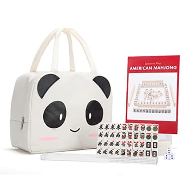 drizzle Travel Mini American Mahjong Set - 166 White Tiles Includes Jokers 0.8" White Melamine Material - with Racks Instructions and Panda Bag 2.20 Pounds