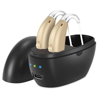 Updated Hearing Aids for Seniors,Rechargeable Hearing Amplifier with Noise Cancelling,Adjustable Volume Control,One Pair Hearing Assist Devices with Charging Box(Black)