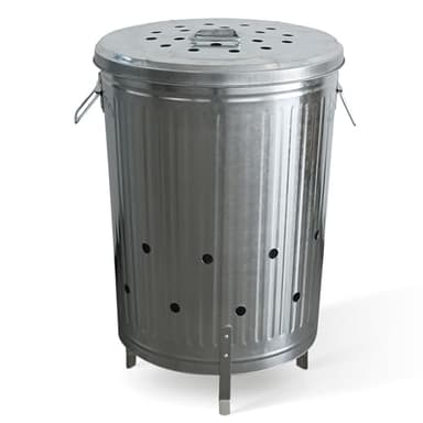 Plexon Incinerator Burn Barrel for Outside for Burning Trash Leaf - Metal Burn Can Cage Bin Container - Fire Can Paper Burner Outdoor, Lid and Ventilation Holes, Galvanized Steel, 20 Gallon