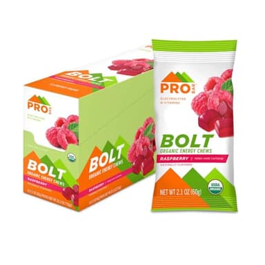 PROBAR - BOLT Organic Energy Chews, Raspberry, Non-GMO, Gluten-Free, USDA Certified Organic, Healthy, Natural Energy, Fast Fuel Gummies with Vitamins B & C (12 Count)
