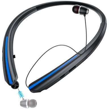 ZIQOPGD Neckband Retractable Bluetooth Headphones - Wireless Headset IPX5 Sweatproof Earbuds Noise Cancelling Stereo Earphones with Microphone, Vibration Call for Sports Running Workout (Black Blue)