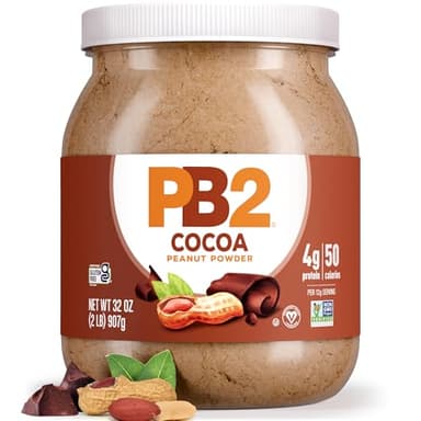 PB2 Powdered Chocolate Peanut Butter with Cocoa | 2lb Jar | 4g of Protein, 90% Less Fat, Certified Gluten Free, Only 50 Calories per Serving for Shakes, Smoothies, Low-Carb, Keto Diets