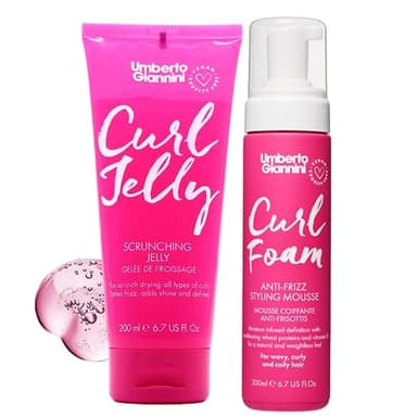 Umberto Giannini Curl Jelly & Foam Mousse Duo - Vegan & Cruelty-Free Styling Gel and Mousse for Defrizzing Curly or Wavy Hair