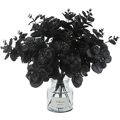 Tinsow 5 Pcs Black Artificial Eucalyptus Stems Faux Eucalyptuses Branches Black Leaf Halloween Centerpiece Halloween Home Decor (Black, 5)