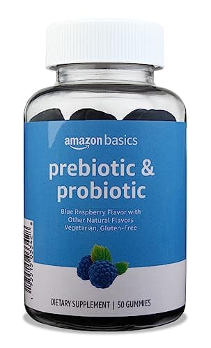 Amazon Basics Prebiotic & Probiotic Gummies, Blue Raspberry Flavor, 2 Billion CFU, Vegetarian, Gluten-Free, 50 Count