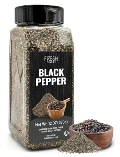 Fresh Finest Course Ground Black Pepper – 12 oz 350G for Home and Commercial Cooking - Black Pepper in Practical Container,