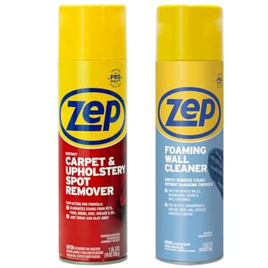 Zep Instant Carpet and Upholstery Spot Remover 19 oz (1 unit) and Zep Foaming Wall Cleaner 18 oz (1 unit) ECBD002 – Professional Sprays for Carpet Spot Stains, Pet Messes, Wall Scuffs, & Crayon Marks