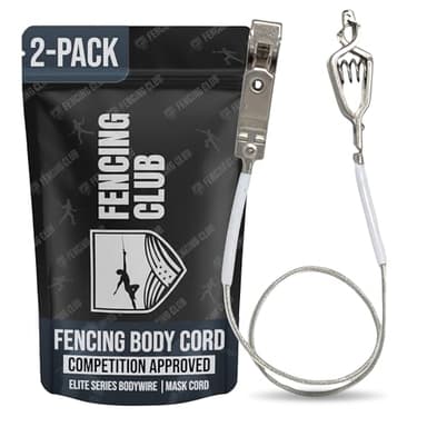 Fencing Club Fencing Foil/Saber Mask Cord, Elite Series, Head Wire Clamp Clip, Clear Wire, Competition Approved (2 Pack)