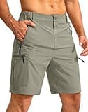 Pudolla Men's Hiking Cargo Shorts 9" Lightweight Outdoor Work Shorts for Men Travel Golf Camping Casual with 5 Zipper Pockets(Grey Sage X-Large)