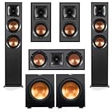 Klipsch Reference Series 5.2 Home Theater Pack with 2X R-625FA Floorstanding Speakers, R-52C Center Channel Speaker, 2X R-41M Bookshelf Speakers, 2X R-12SW Subwoofers, Black