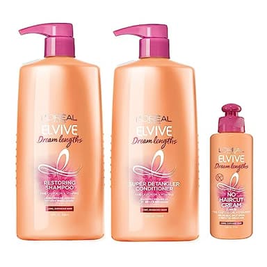 L'Oreal Paris Elvive Dream Lengths Shampoo & Conditioner Kit 28oz + No Haircut Cream Leave-in Conditioner, 6.8 fl. oz.