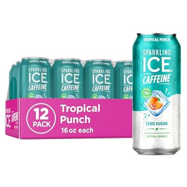 Sparkling Ice Caffeine Tropical Punch Sparkling Water with Caffeine, Zero Sugar, with Antioxidants and Vitamins,16 fl oz Cans (Pack Of 12)