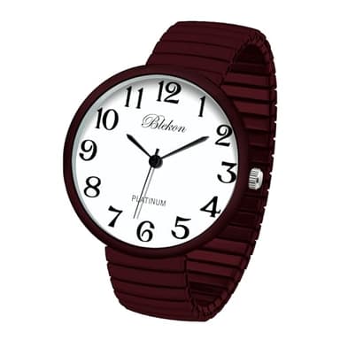 Blekon Collections New Super Large Face Stretch Band Japanese Movement PC21J Fashion Watch (Maroon)