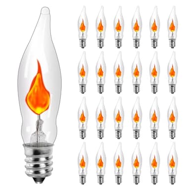 Hobbynors 25-Pack Flickering Flame Light Bulbs, E12 Candelabra Base for Halloween & Christmas Decor, C18 Spooky Flame Effect for Porch Lights, Lanterns, Chandeliers & Themed Parties