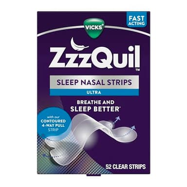 ZzzQuil Sleep Nasal Strips, Clear Nasal Strips, Snoring Relief from Nasal Congestion, Works Instantly, Reduces Nasal Congestion for Less Snoring and Better Sleep, Drug Free, 52 Nasal Strips