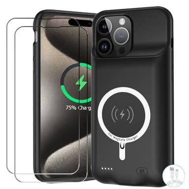 Battery Case for iPhone 15 Pro Max, Upgraded 12000mAh Battery Pack Rechargeable Charger Case with Wireless Charging Compatible for iPhone 15 Pro Max (6.7 inch) External Battery Charging Cover (Black)