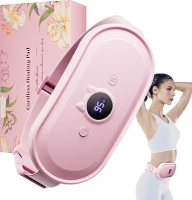 Portable Heating Pad for Period Cramps Relief Vibrating Menstrual Heating Belt for Women, Rechargeable Fast Heat with 7 Heat Levels and 7 Modes for Menstrual, Pain Relief for Back & Stomach - Pink