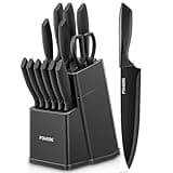 Knife Set, FOHERE 13 Pcs Self Sharpening Knife Block Set, High Carbon Stainless Steel BO Oxidation Kitchen Knife Set with Anti-slip Handle, Dishwasher Safe, Matte Gray