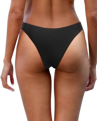 Aqua Eve Women Cheeky Bikini Bottom Brazilian High Cut Swim Bottom Low Rise Bathing Suit Bottom Black XS