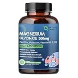 NATURE TARGET Magnesium Glycinate 500mg, Chelated Magnesium with Zinc & Vitamin D3 for Muscle, Nerve & Bone, Support Heart Health & Leg Cramp, Strength Immune System - 120 Capsules